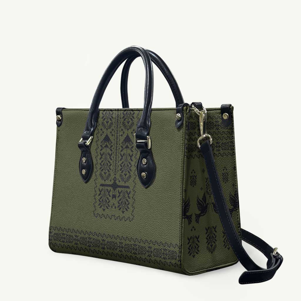 Ukraine Military Vyshyvanka Pattern Leather Bag Ukrainian Heritage Green Tactical Style - Wonder Print Shop
