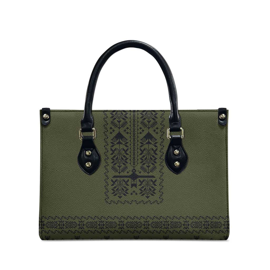 Ukraine Military Vyshyvanka Pattern Leather Bag Ukrainian Heritage Green Tactical Style - Wonder Print Shop