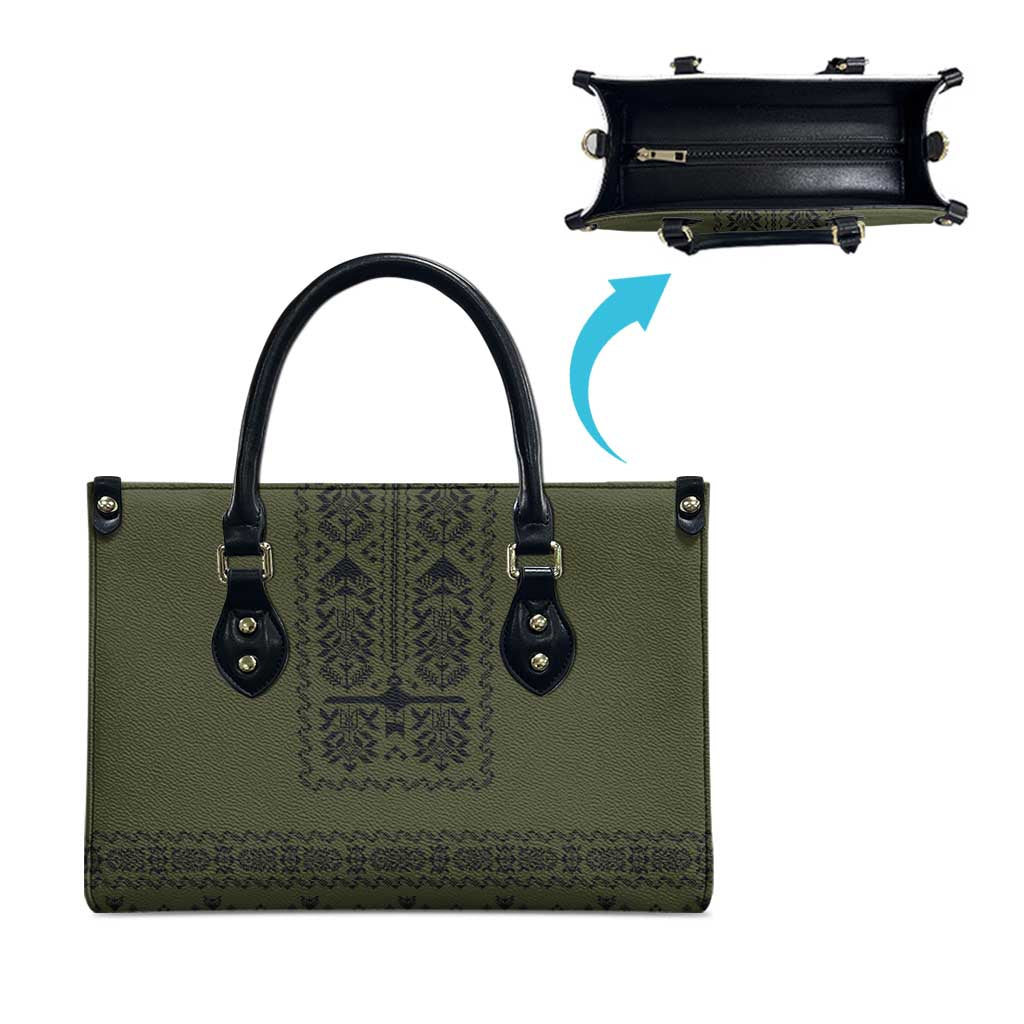 Ukraine Military Vyshyvanka Pattern Leather Bag Ukrainian Heritage Green Tactical Style - Wonder Print Shop