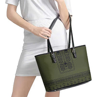 Ukraine Military Vyshyvanka Pattern Leather Tote Bag Ukrainian Heritage Green Tactical Style - Wonder Print Shop