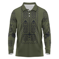 Ukraine Military Vyshyvanka Pattern Long Sleeve Polo Shirt Ukrainian Heritage Green Tactical Style - Wonder Print Shop