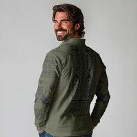 Ukraine Military Vyshyvanka Pattern Long Sleeve Polo Shirt Ukrainian Heritage Green Tactical Style - Wonder Print Shop