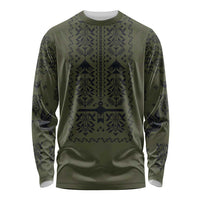 Ukraine Military Vyshyvanka Pattern Long Sleeve Shirt Ukrainian Heritage Green Tactical Style - Wonder Print Shop