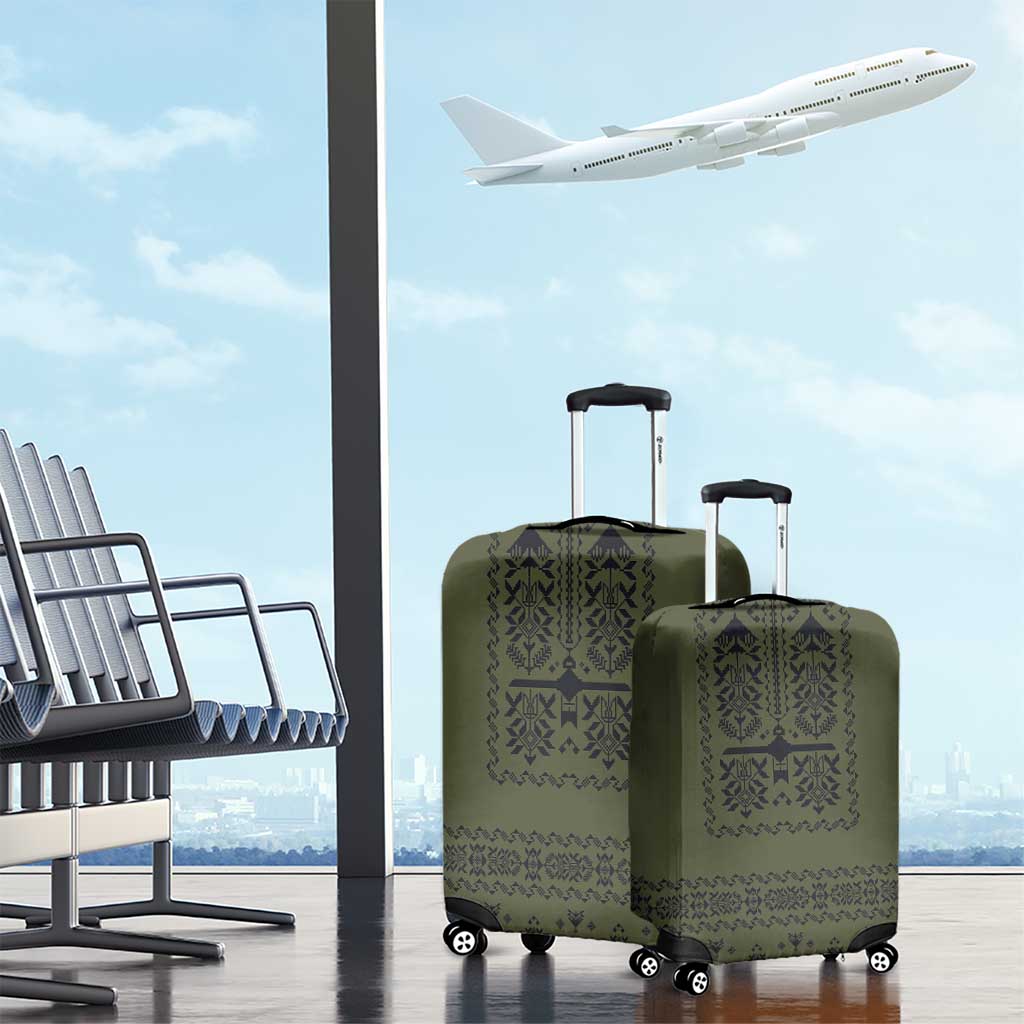 Ukraine Military Vyshyvanka Pattern Luggage Cover Ukrainian Heritage Green Tactical Style - Wonder Print Shop