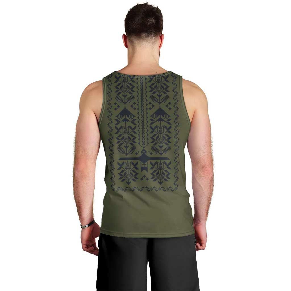 Ukraine Military Vyshyvanka Pattern Men Tank Top Ukrainian Heritage Green Tactical Style - Wonder Print Shop