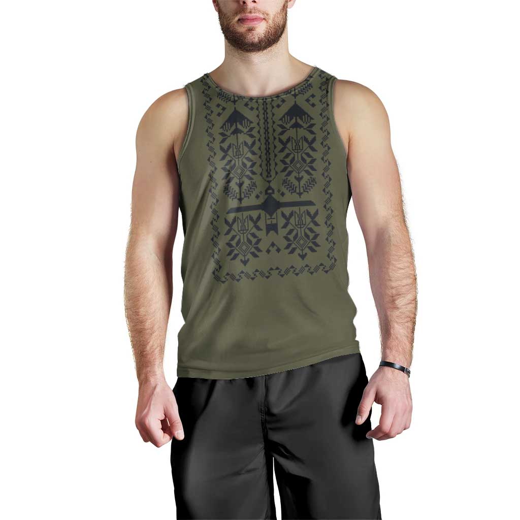 Ukraine Military Vyshyvanka Pattern Men Tank Top Ukrainian Heritage Green Tactical Style - Wonder Print Shop