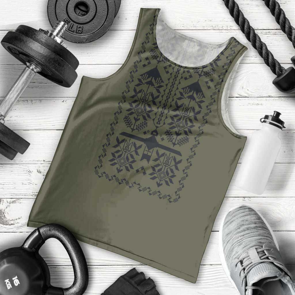 Ukraine Military Vyshyvanka Pattern Men Tank Top Ukrainian Heritage Green Tactical Style - Wonder Print Shop