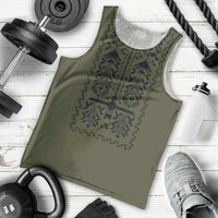 Ukraine Military Vyshyvanka Pattern Men Tank Top Ukrainian Heritage Green Tactical Style - Wonder Print Shop
