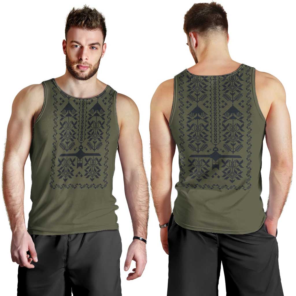 Ukraine Military Vyshyvanka Pattern Men Tank Top Ukrainian Heritage Green Tactical Style - Wonder Print Shop