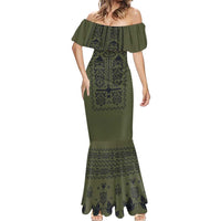 Ukraine Military Vyshyvanka Pattern Mermaid Dress Ukrainian Heritage Green Tactical Style - Wonder Print Shop