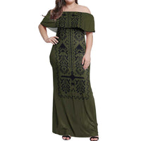 Ukraine Military Vyshyvanka Pattern Off Shoulder Maxi Dress Ukrainian Heritage Green Tactical Style - Wonder Print Shop