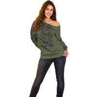 Ukraine Military Vyshyvanka Pattern Off Shoulder Sweater Ukrainian Heritage Green Tactical Style - Wonder Print Shop