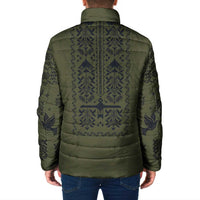 Ukraine Military Vyshyvanka Pattern Padded Jacket Ukrainian Heritage Green Tactical Style - Wonder Print Shop