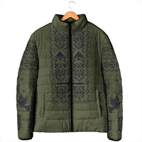 Ukraine Military Vyshyvanka Pattern Padded Jacket Ukrainian Heritage Green Tactical Style - Wonder Print Shop