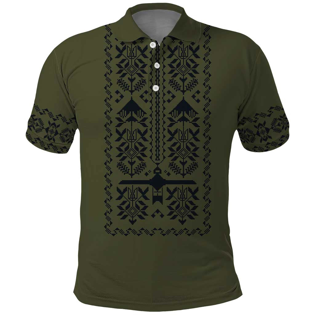 Ukraine Military Vyshyvanka Pattern Polo Shirt Ukrainian Heritage Green Tactical Style - Wonder Print Shop