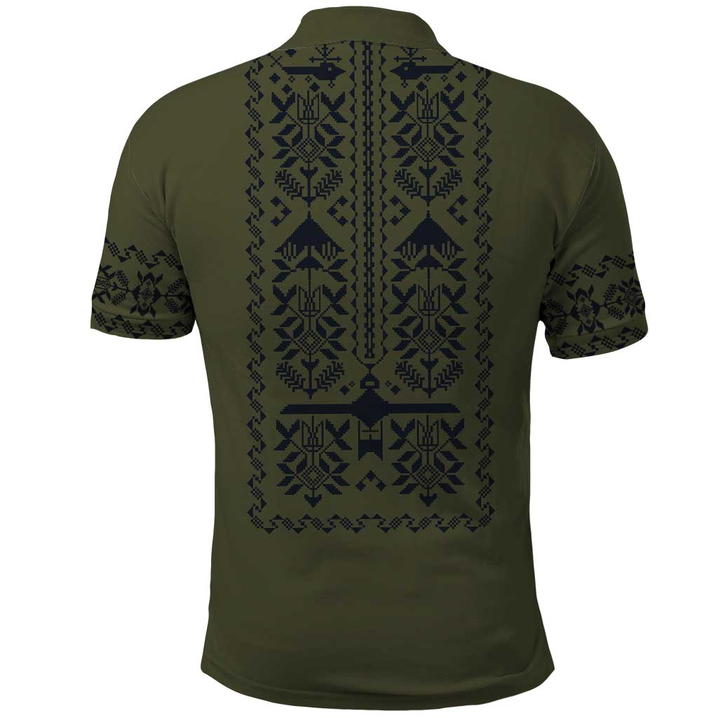 Ukraine Military Vyshyvanka Pattern Polo Shirt Ukrainian Heritage Green Tactical Style - Wonder Print Shop