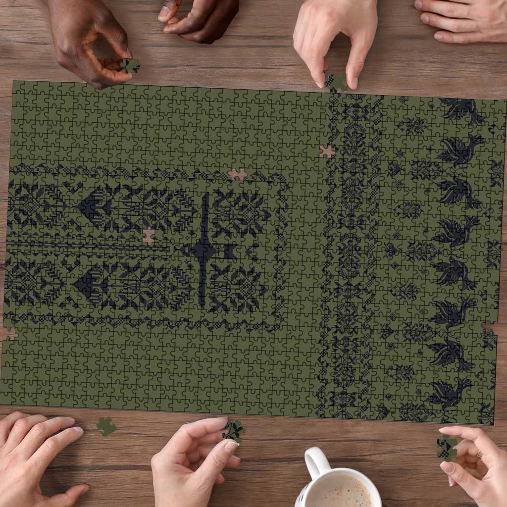 Ukraine Military Vyshyvanka Pattern Puzzle Ukrainian Heritage Green Tactical Style - Wonder Print Shop