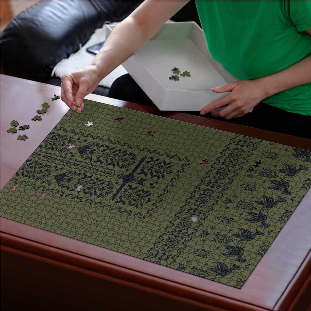 Ukraine Military Vyshyvanka Pattern Puzzle Ukrainian Heritage Green Tactical Style - Wonder Print Shop