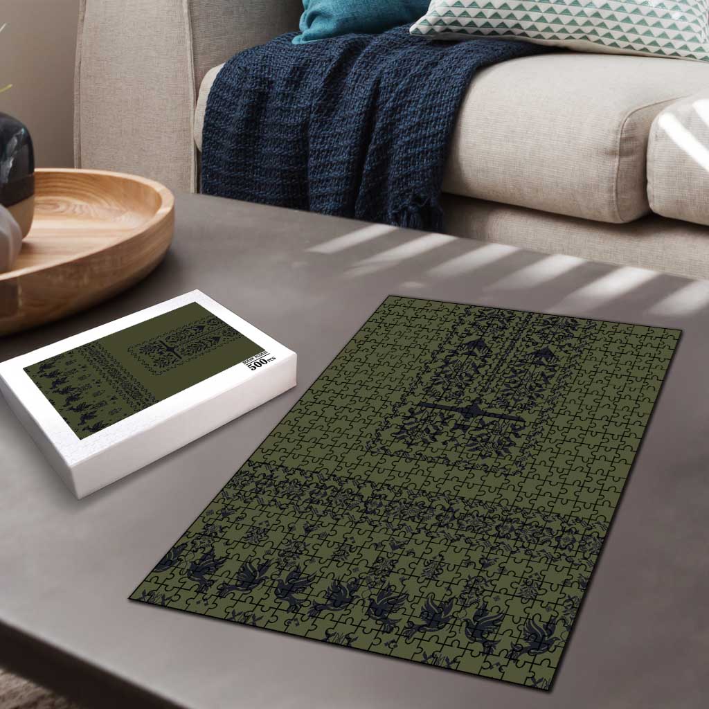 Ukraine Military Vyshyvanka Pattern Puzzle Ukrainian Heritage Green Tactical Style - Wonder Print Shop