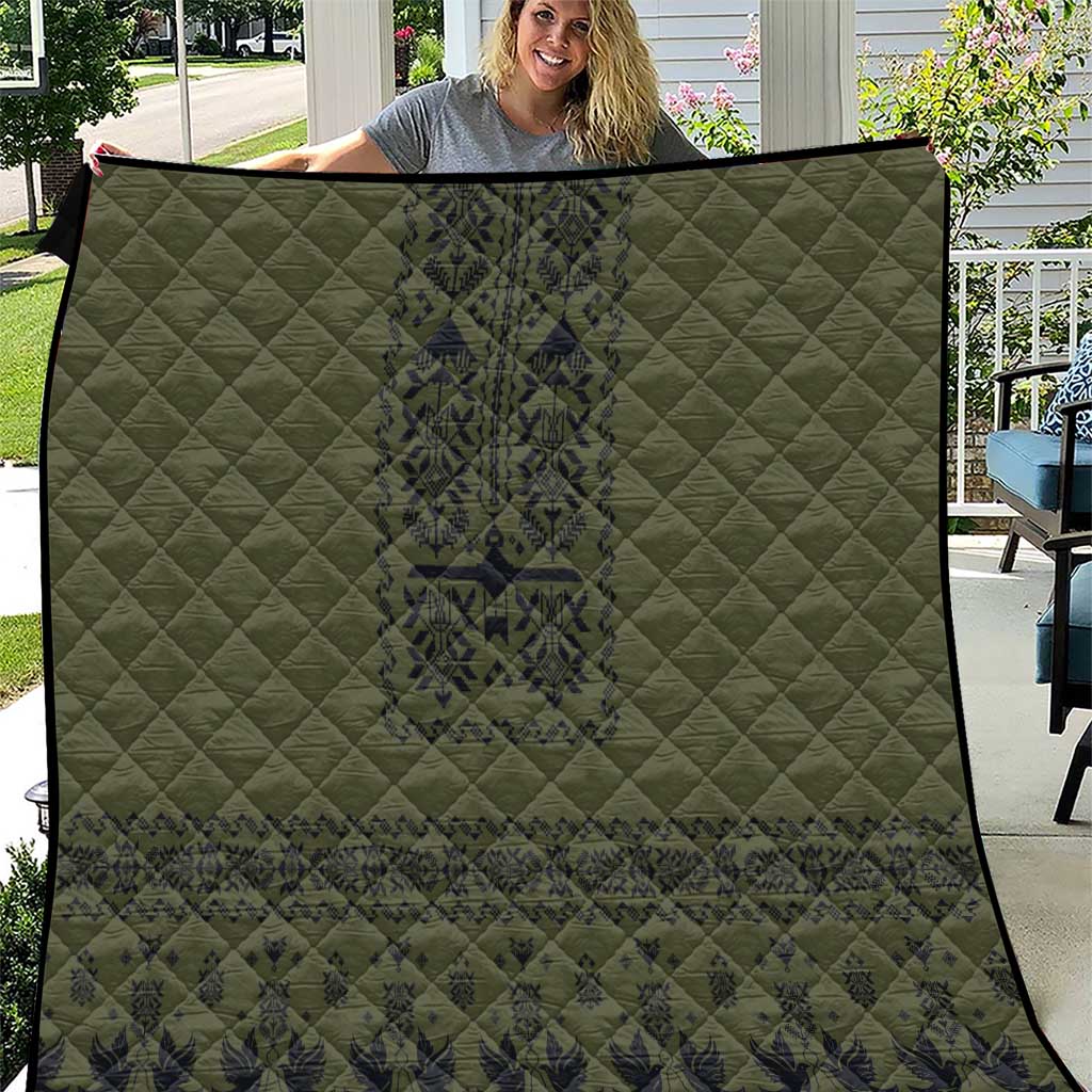 Ukraine Military Vyshyvanka Pattern Quilt Ukrainian Heritage Green Tactical Style - Wonder Print Shop