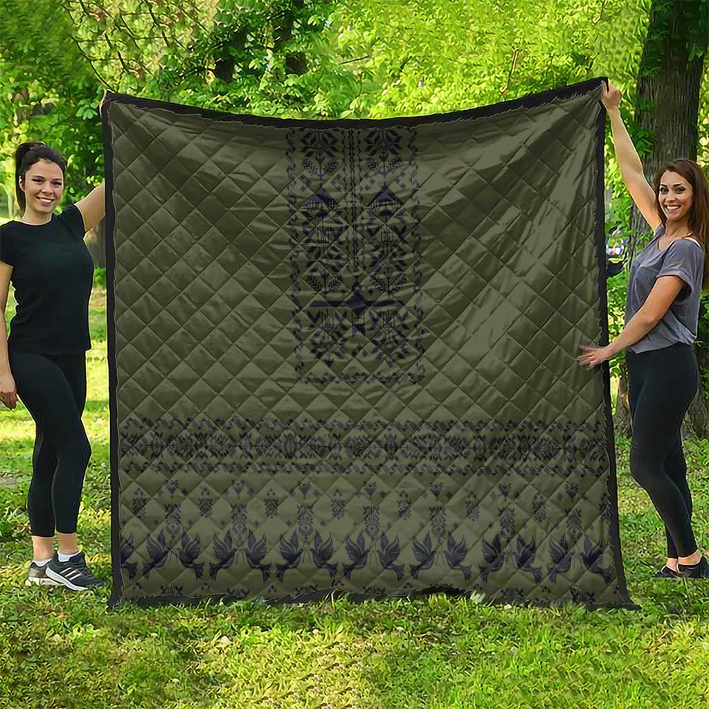 Ukraine Military Vyshyvanka Pattern Quilt Ukrainian Heritage Green Tactical Style - Wonder Print Shop