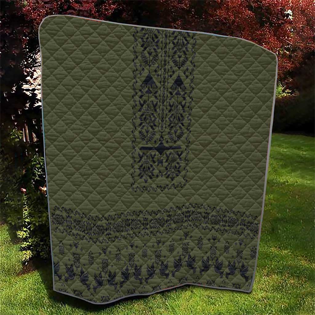 Ukraine Military Vyshyvanka Pattern Quilt Ukrainian Heritage Green Tactical Style - Wonder Print Shop