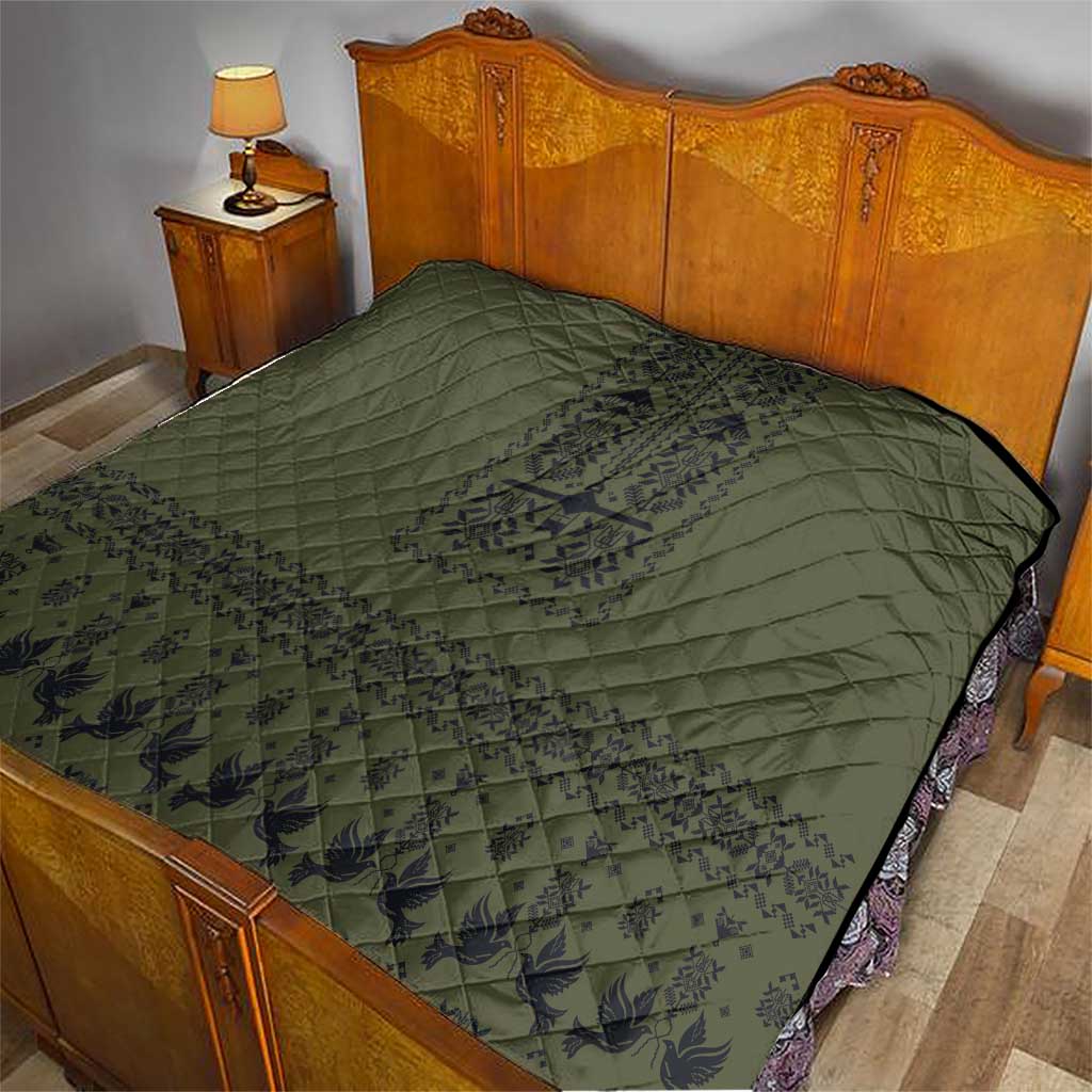 Ukraine Military Vyshyvanka Pattern Quilt Ukrainian Heritage Green Tactical Style - Wonder Print Shop