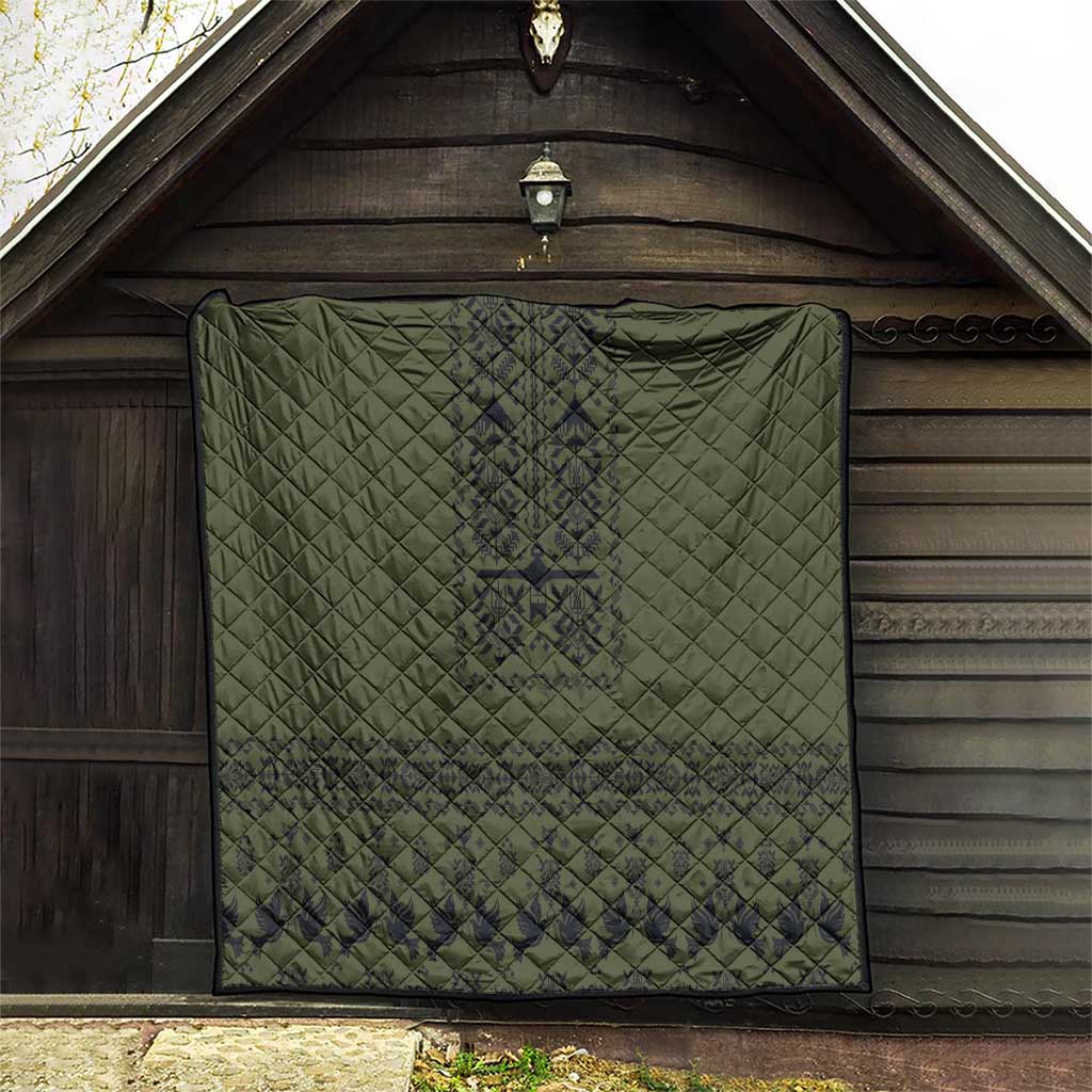 Ukraine Military Vyshyvanka Pattern Quilt Ukrainian Heritage Green Tactical Style - Wonder Print Shop