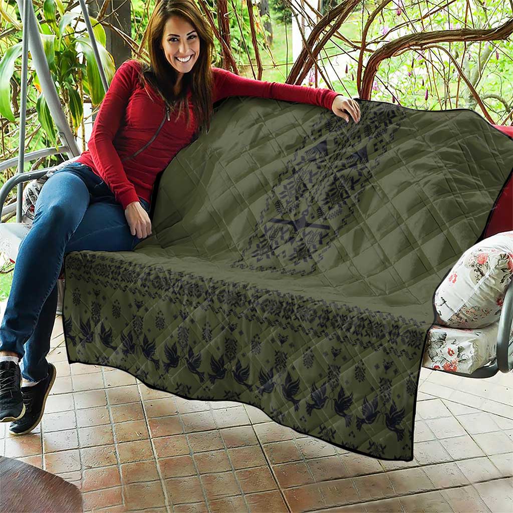 Ukraine Military Vyshyvanka Pattern Quilt Ukrainian Heritage Green Tactical Style - Wonder Print Shop