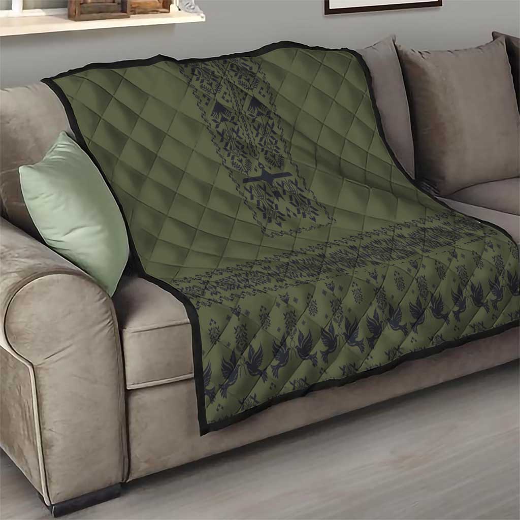 Ukraine Military Vyshyvanka Pattern Quilt Ukrainian Heritage Green Tactical Style - Wonder Print Shop