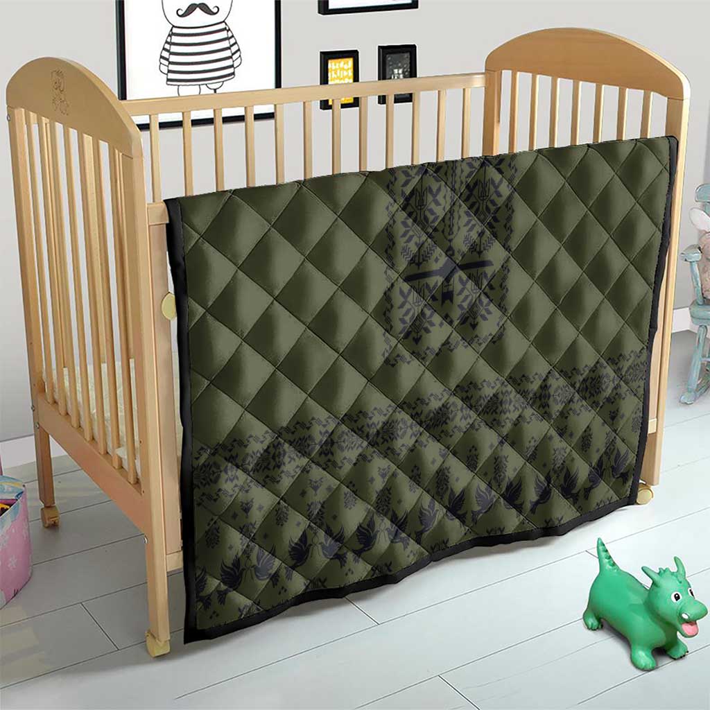 Ukraine Military Vyshyvanka Pattern Quilt Ukrainian Heritage Green Tactical Style - Wonder Print Shop