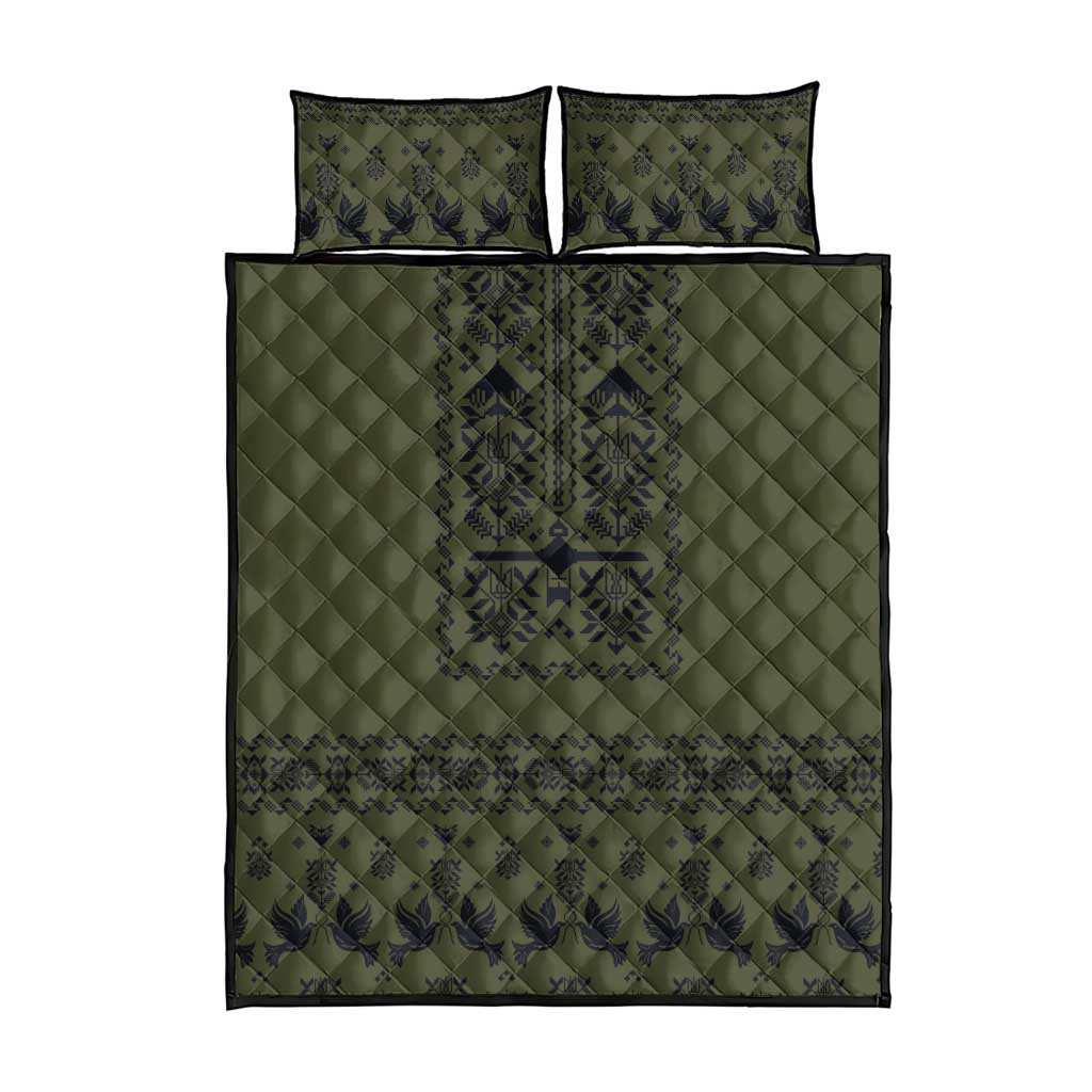 Ukraine Military Vyshyvanka Pattern Quilt Bed Set Ukrainian Heritage Green Tactical Style - Wonder Print Shop