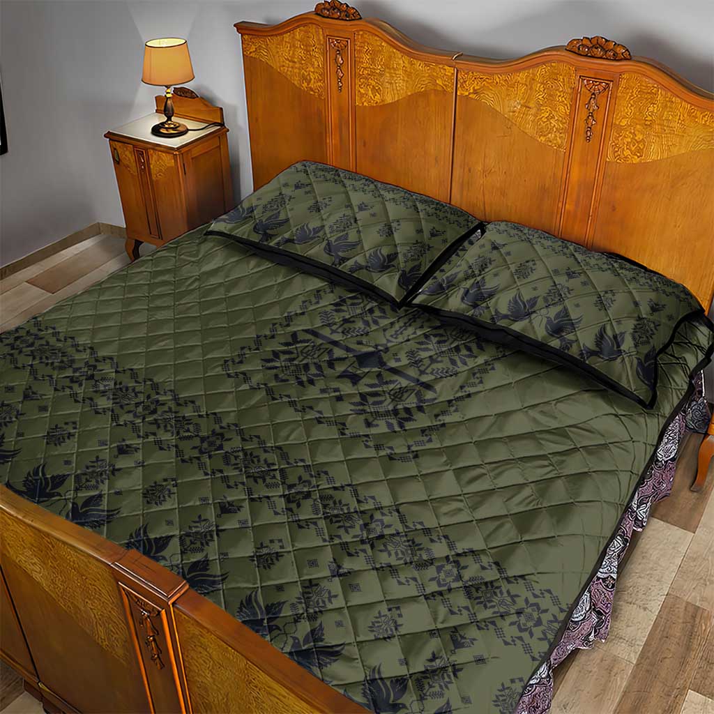 Ukraine Military Vyshyvanka Pattern Quilt Bed Set Ukrainian Heritage Green Tactical Style - Wonder Print Shop