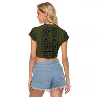 Ukraine Military Vyshyvanka Pattern Raglan Cropped T Shirt Ukrainian Heritage Green Tactical Style - Wonder Print Shop