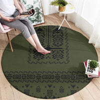Ukraine Military Vyshyvanka Pattern Round Carpet Ukrainian Heritage Green Tactical Style - Wonder Print Shop