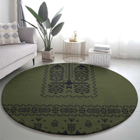 Ukraine Military Vyshyvanka Pattern Round Carpet Ukrainian Heritage Green Tactical Style - Wonder Print Shop