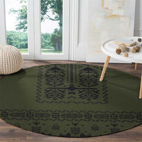 Ukraine Military Vyshyvanka Pattern Round Carpet Ukrainian Heritage Green Tactical Style - Wonder Print Shop