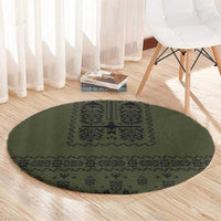 Ukraine Military Vyshyvanka Pattern Round Carpet Ukrainian Heritage Green Tactical Style - Wonder Print Shop