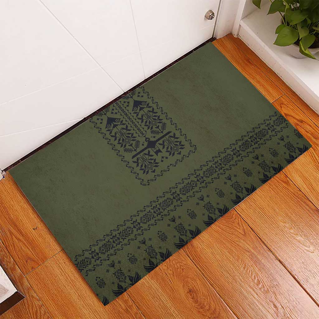 Ukraine Military Vyshyvanka Pattern Rubber Doormat Ukrainian Heritage Green Tactical Style - Wonder Print Shop