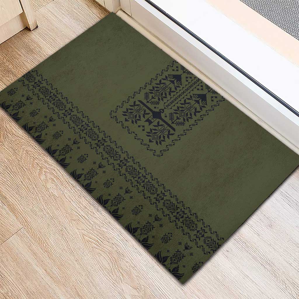 Ukraine Military Vyshyvanka Pattern Rubber Doormat Ukrainian Heritage Green Tactical Style - Wonder Print Shop