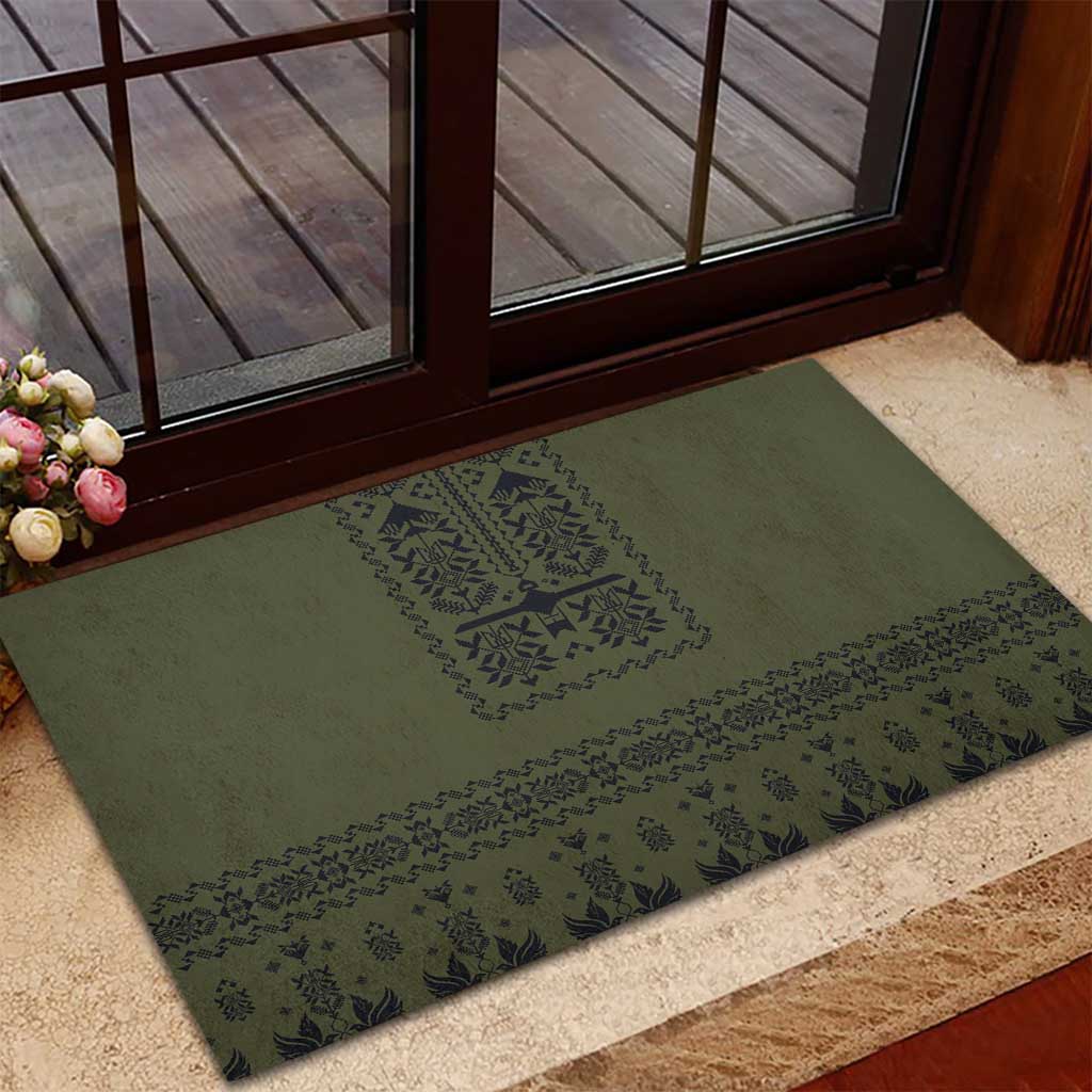Ukraine Military Vyshyvanka Pattern Rubber Doormat Ukrainian Heritage Green Tactical Style - Wonder Print Shop