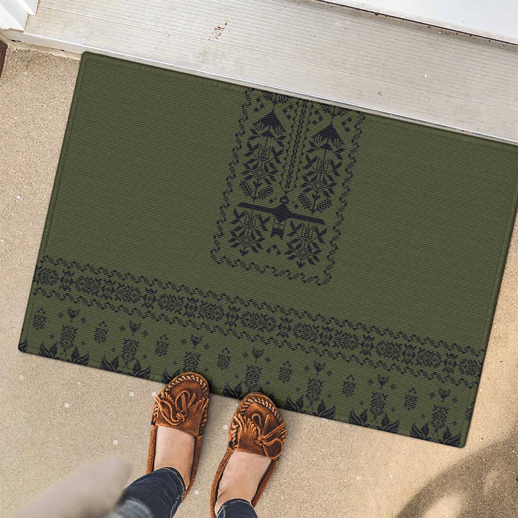 Ukraine Military Vyshyvanka Pattern Rubber Doormat Ukrainian Heritage Green Tactical Style - Wonder Print Shop