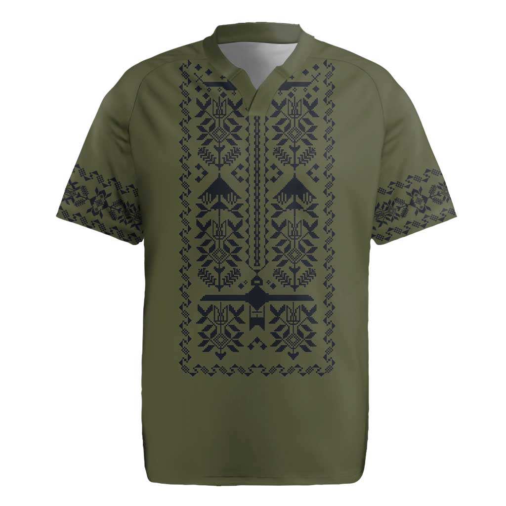 Ukraine Military Vyshyvanka Pattern Rugby Jersey Ukrainian Heritage Green Tactical Style - Wonder Print Shop