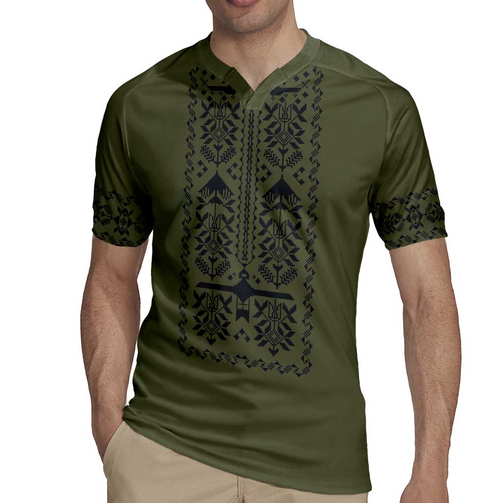 Ukraine Military Vyshyvanka Pattern Rugby Jersey Ukrainian Heritage Green Tactical Style - Wonder Print Shop