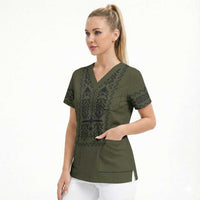Ukraine Military Vyshyvanka Pattern Scrub Top Ukrainian Heritage Green Tactical Style - Wonder Print Shop