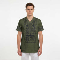 Ukraine Military Vyshyvanka Pattern Scrub Top Ukrainian Heritage Green Tactical Style - Wonder Print Shop