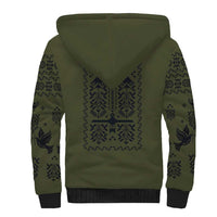 Ukraine Military Vyshyvanka Pattern Sherpa Hoodie Ukrainian Heritage Green Tactical Style - Wonder Print Shop