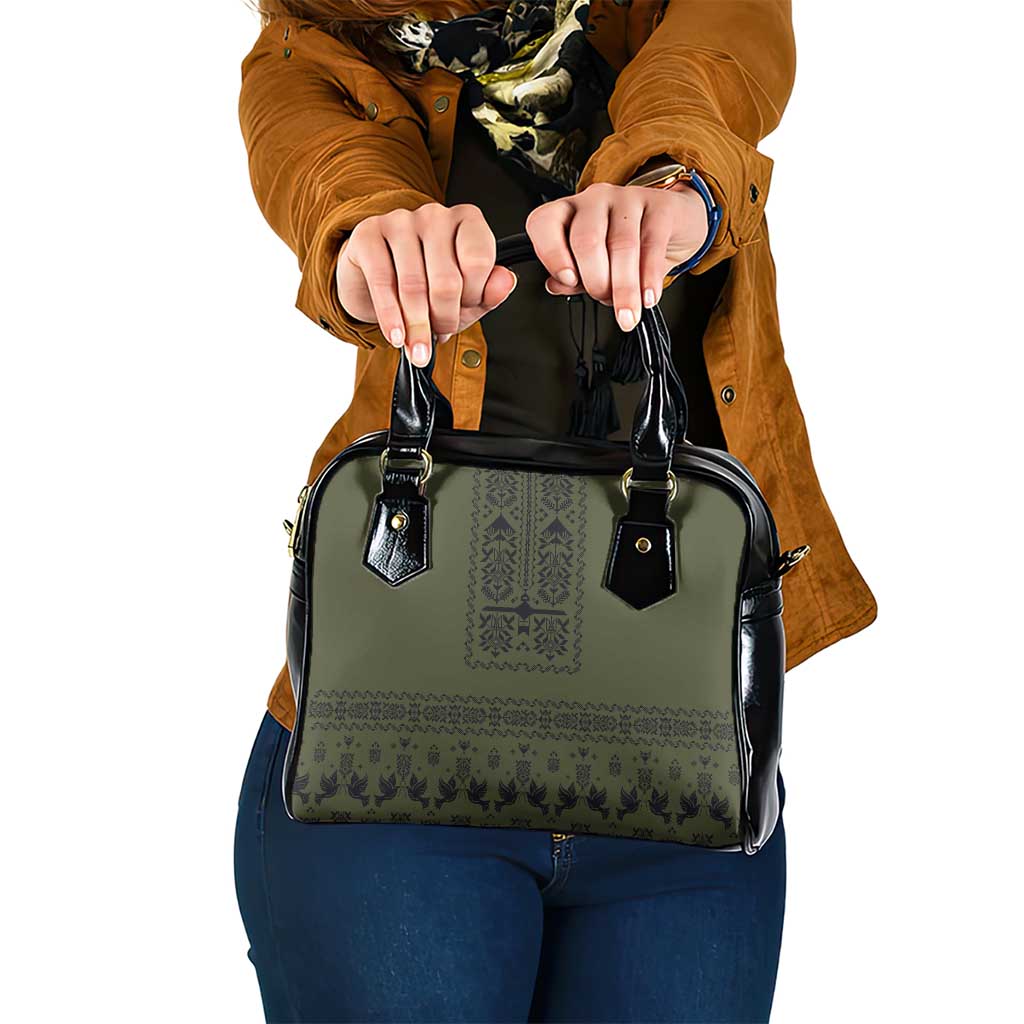 Ukraine Military Vyshyvanka Pattern Shoulder Handbag Ukrainian Heritage Green Tactical Style - Wonder Print Shop
