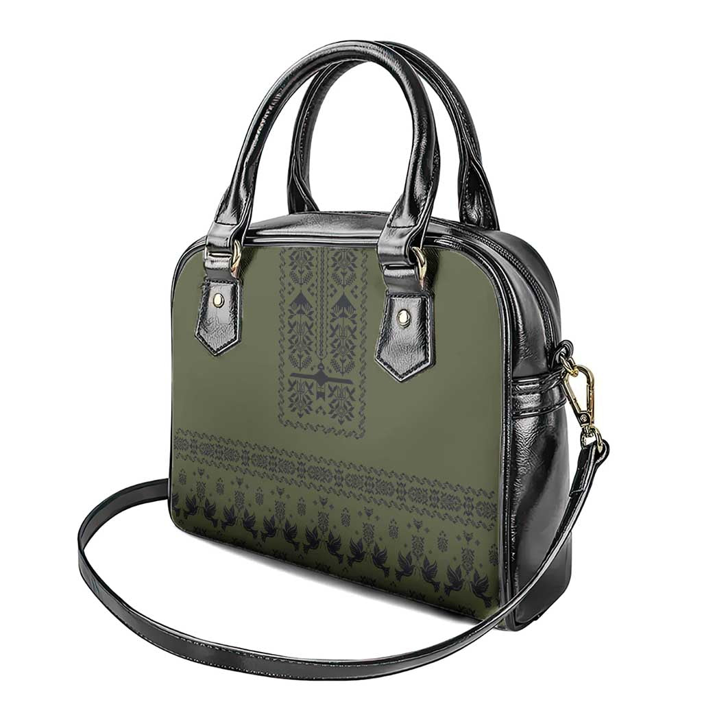 Ukraine Military Vyshyvanka Pattern Shoulder Handbag Ukrainian Heritage Green Tactical Style - Wonder Print Shop