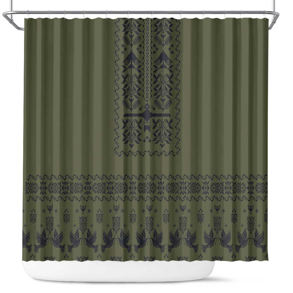 Ukraine Military Vyshyvanka Pattern Shower Curtain Ukrainian Heritage Green Tactical Style - Wonder Print Shop